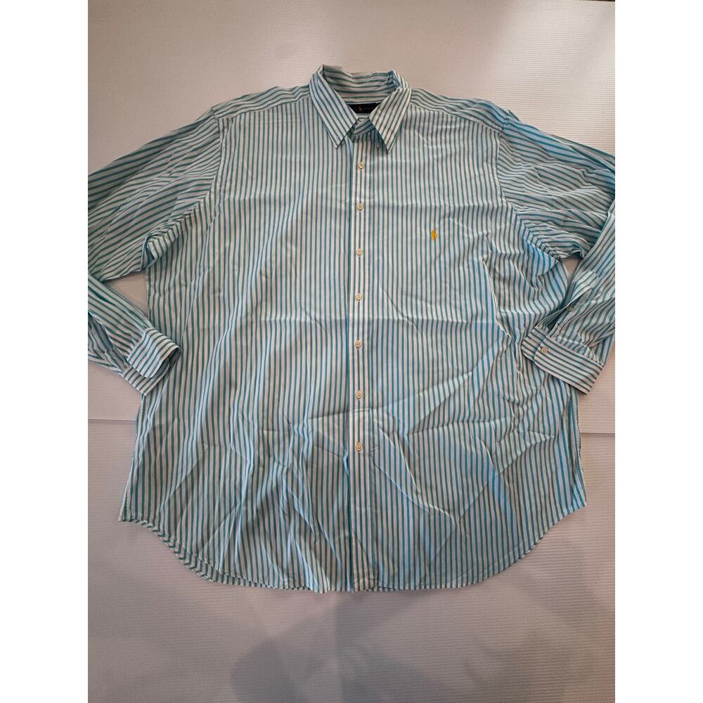 Ralph Lauren Men's 3XLT Tall Striped Button Down Shirt Turquoise White Cotton - Picture 7 of 16